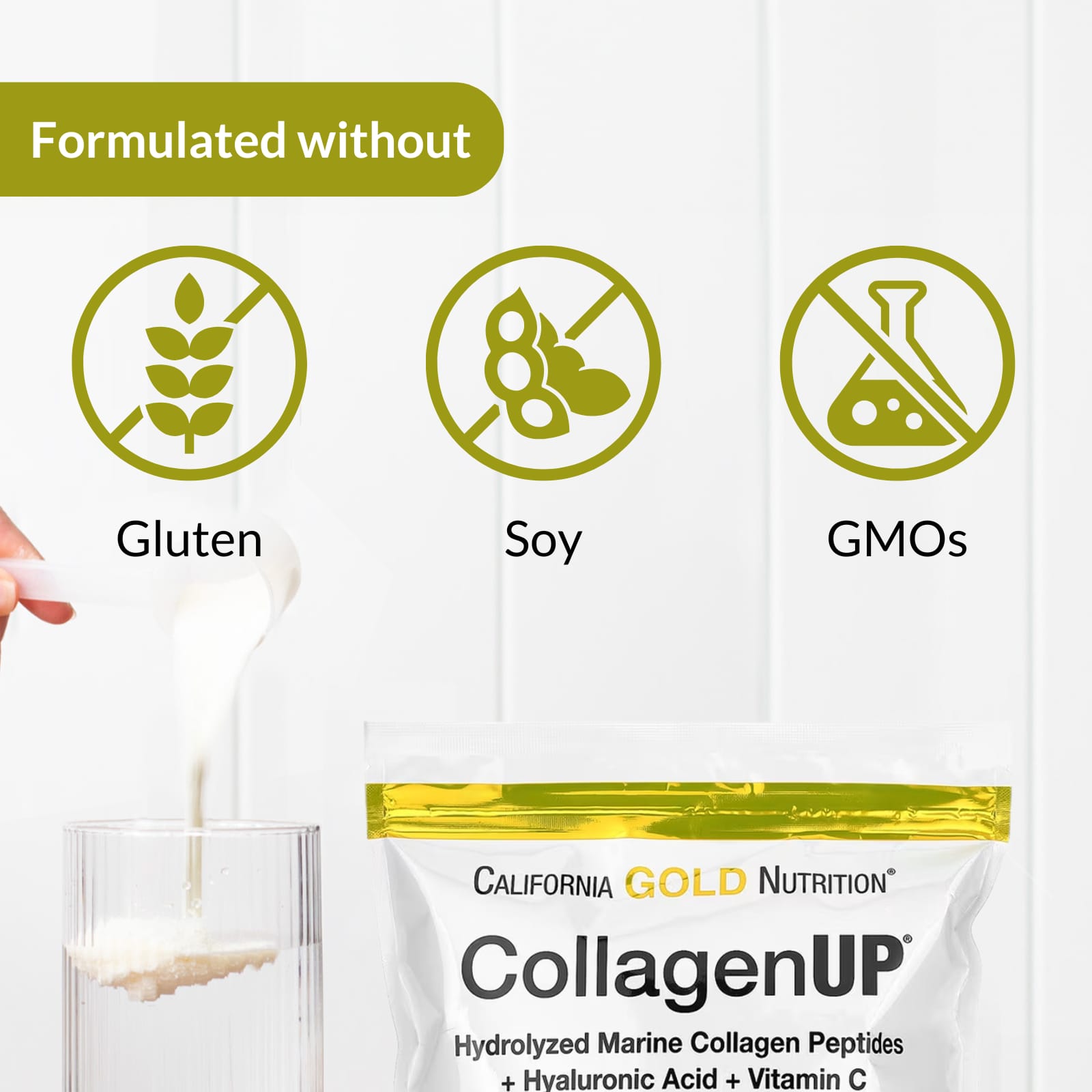 California Gold Nutrition, CollagenUP®, Hydrolyzed Marine Collagen with Hyaluronic Acid and Vitamin C, Unflavored, 1.02 lb (464 g)